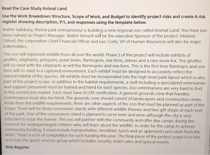 Read the Case Study Animal Land Use the Work