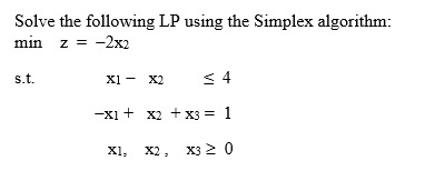Solve the following LP using the Simplex