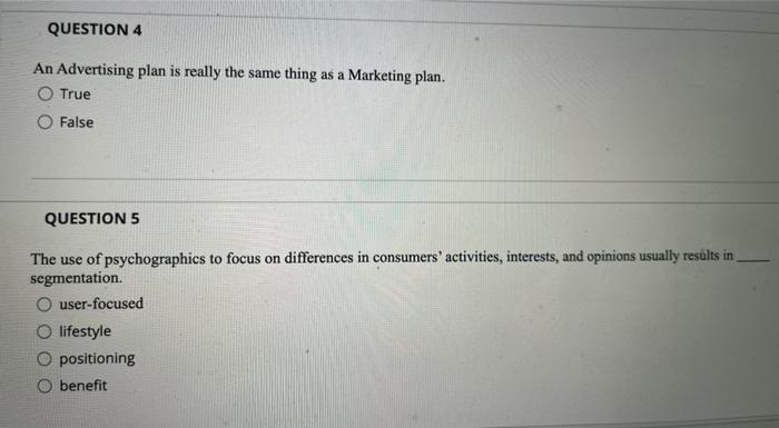 QUESTION 4 An Advertising plan is really the same