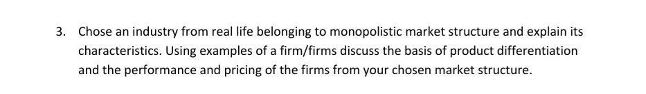 3. Chose an industry from real life belonging to