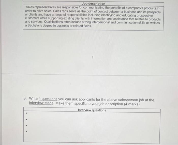 Job description Sales representatives are