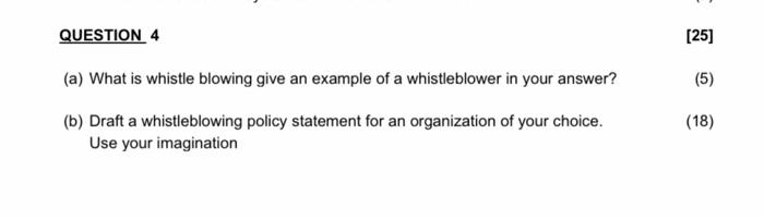 QUESTION 4 [25] (a) What is whistle blowing give