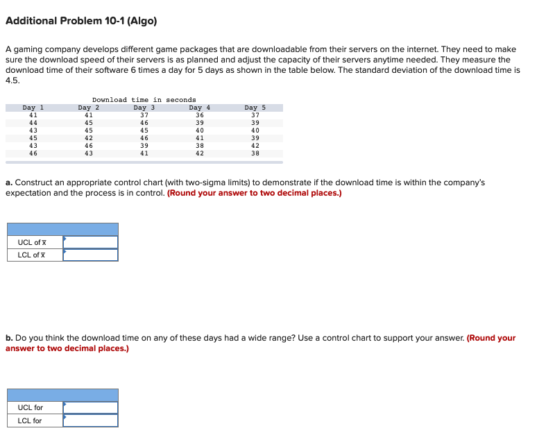 Additional Problem 10-1 (Algo) A gaming company