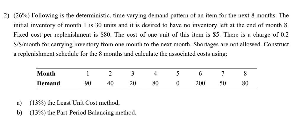 2) (26%) Following is the deterministic,