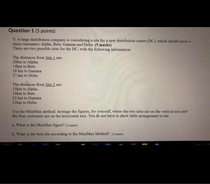 Question 1 (5 points) Y. A large distribution
