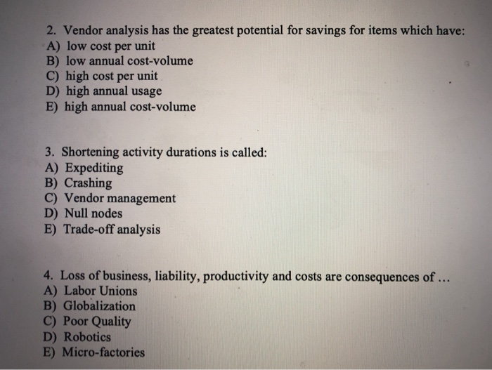 please help with these three questions 2. Vendor