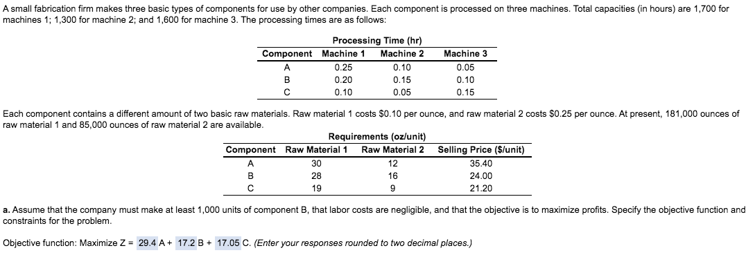 answer for constraints A small fabrication firm
