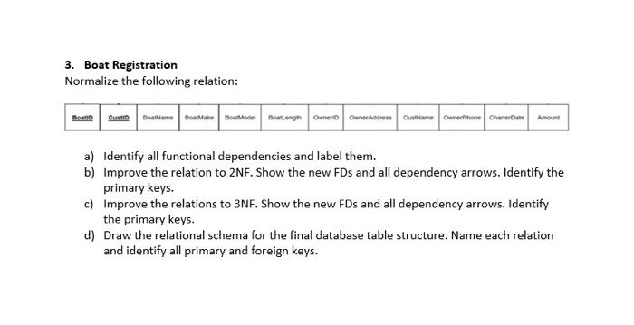 3. Boat Registration Normalize the following