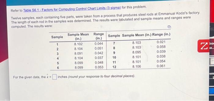 Refer to Table S6.1-Factors for Computing Control