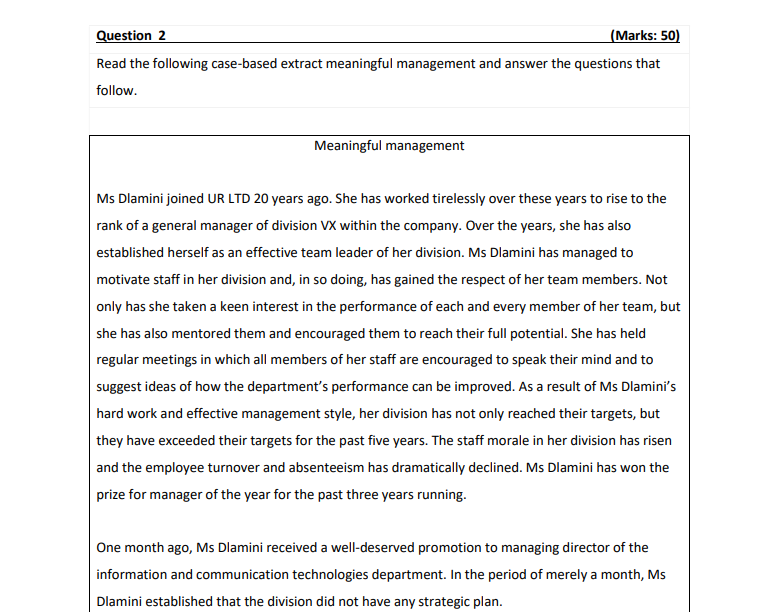 Question 2 (Marks: 50) Read the following