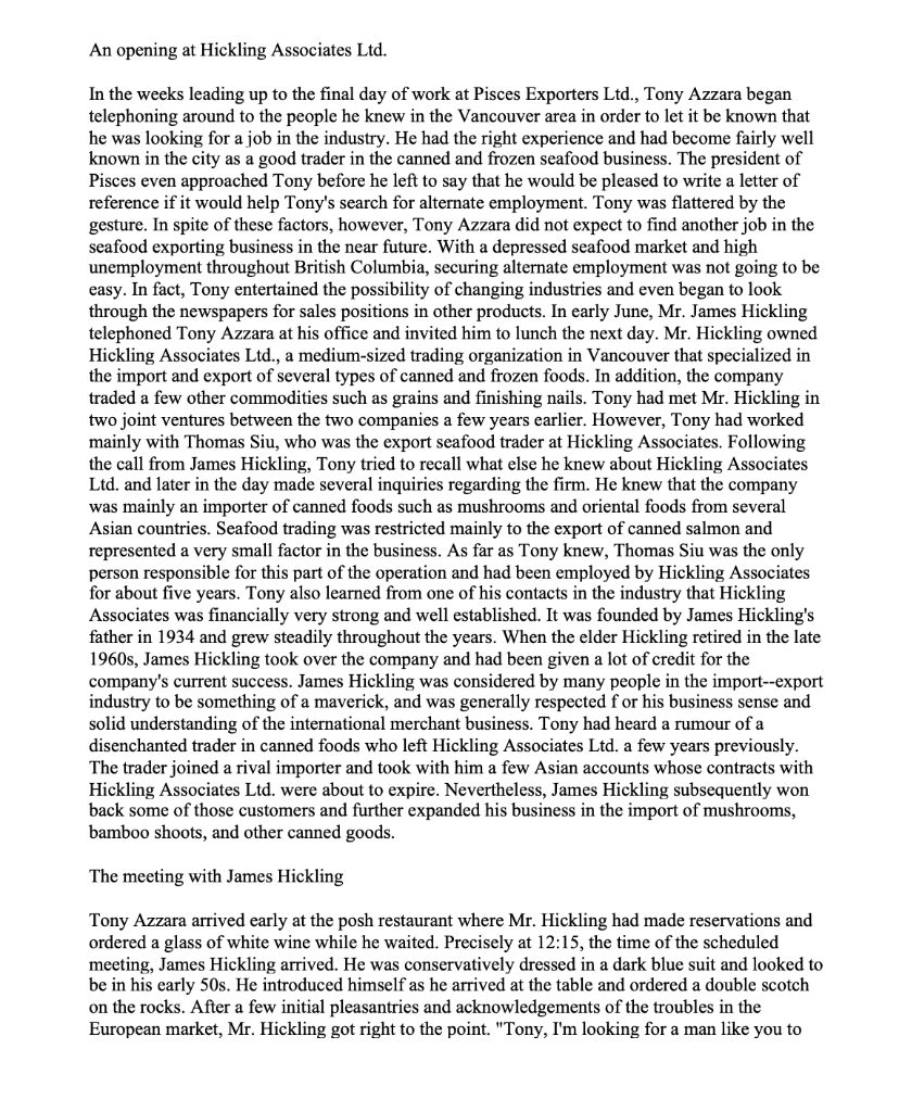 MGT 2383 - Hickling Associates Ltd Group Case 1