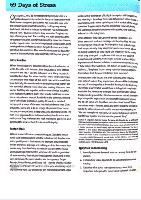 69 Days of Stress n August, 2010, 33 miners