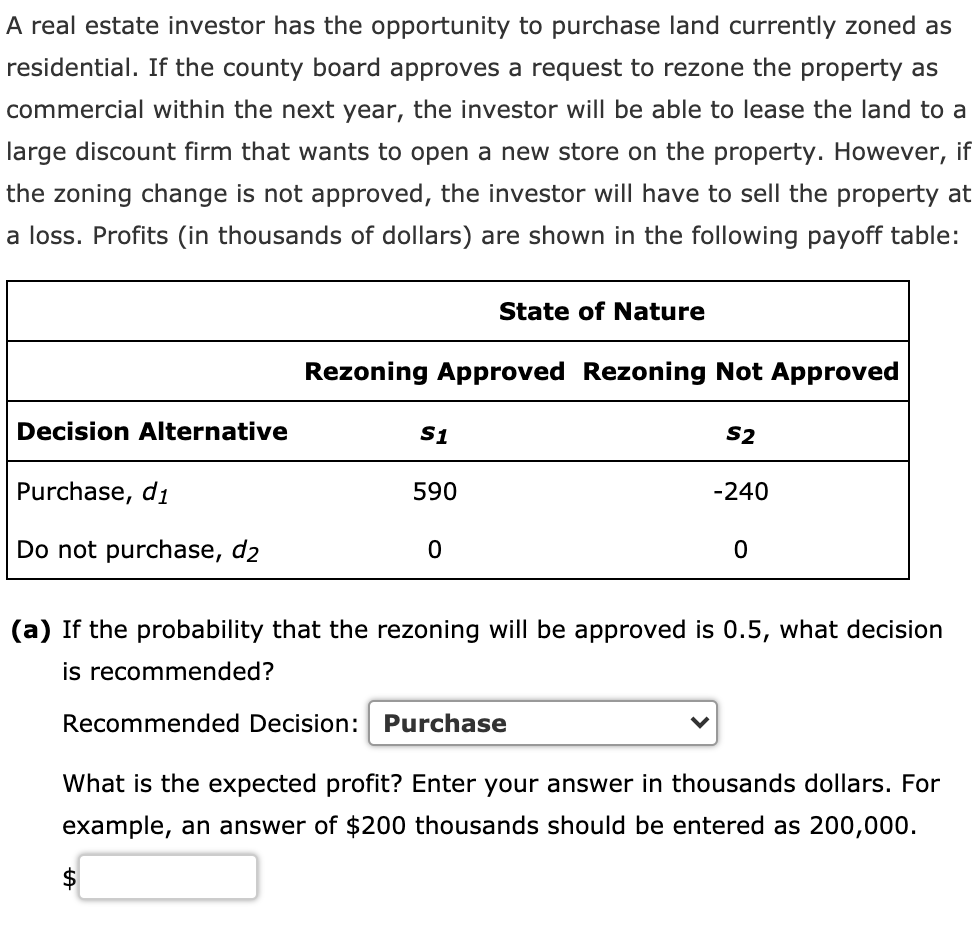 A real estate investor has the opportunity to