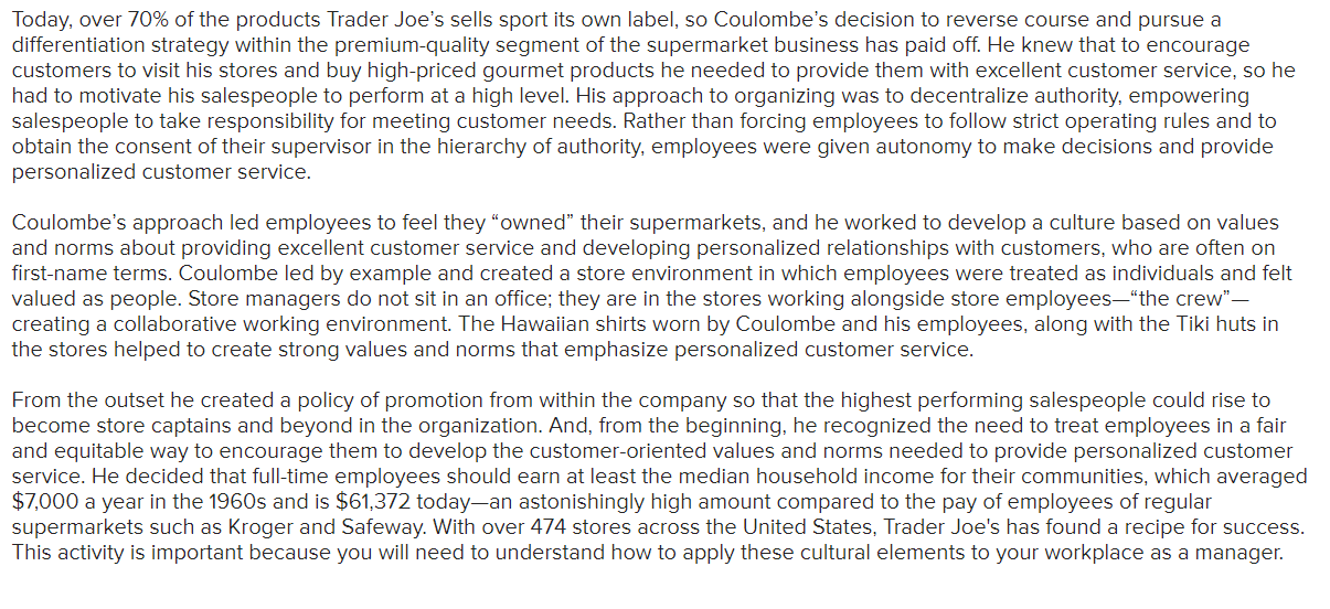 The Four Functions of Management at Trader joe's