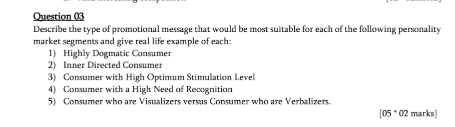 Please do it ASAP. Thanks! Question 03 Describe