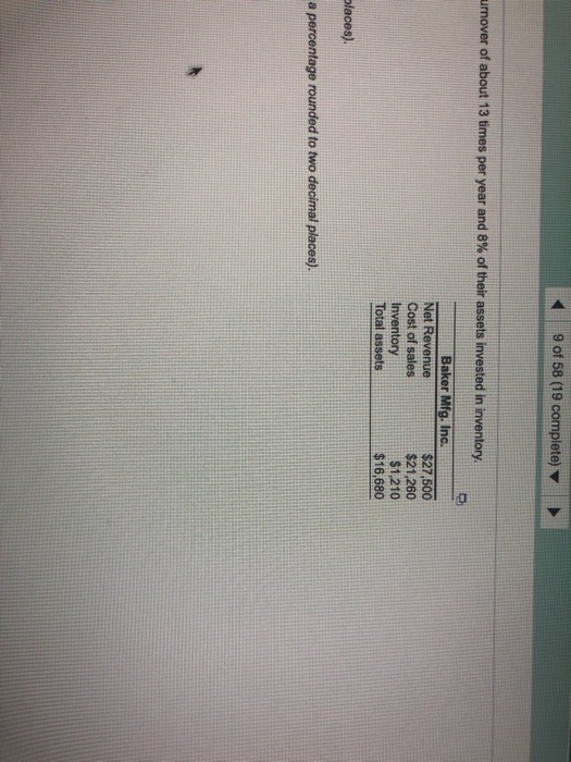 Baker Mtg in wishes to compare its inventory