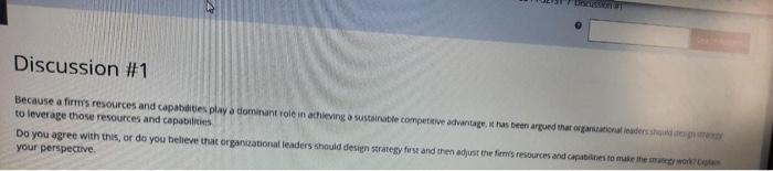 Discussion #1 Because a firm's resources and