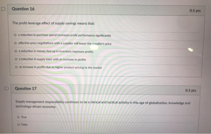 purchasing and supply management D Question 16