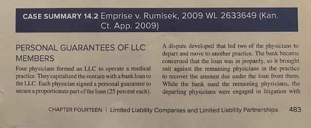 CASE SUMMARY 14.2 Emprise v. Rumisek, 2009 WL