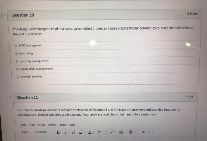 purchasing and supply management D Question 20