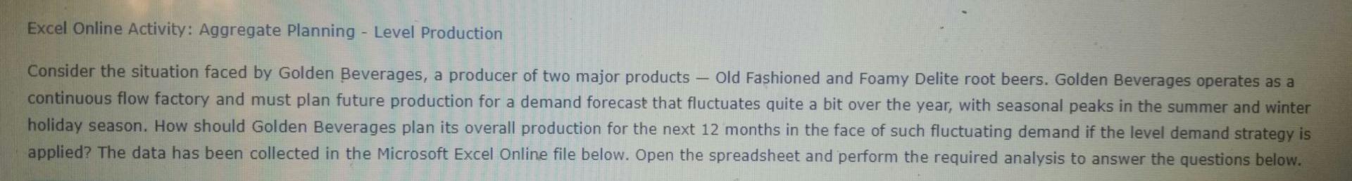 Excel Online Activity: Aggregate Planning - Level