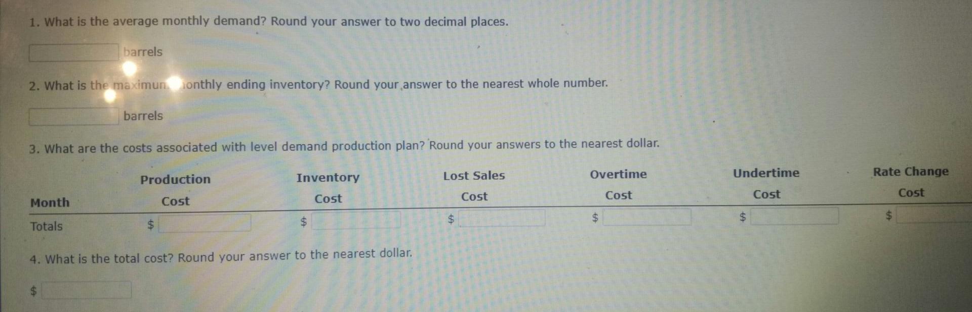Excel Online Activity: Aggregate Planning - Level