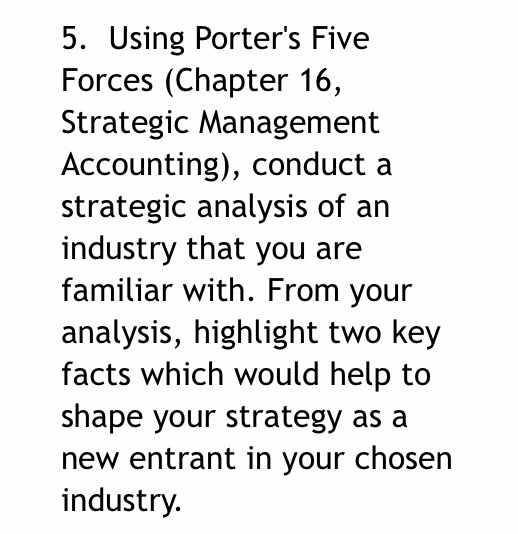 5. Using Porter's Five Forces (Chapter 16,