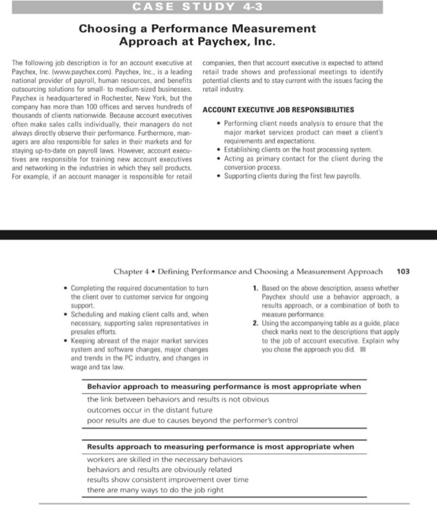 CASE STUDY 4-3 Choosing a Performance Measurement