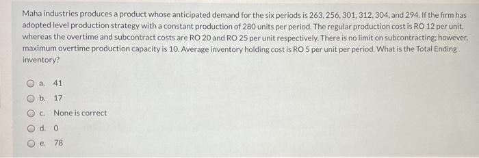 Maha industries produces a product whose