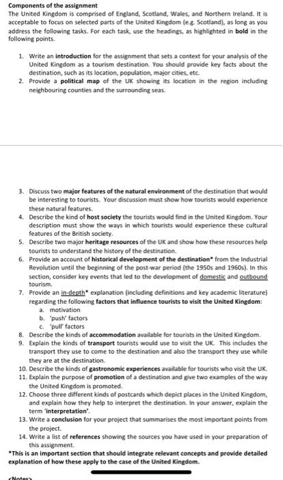 Components of the assignment The United Kingdom