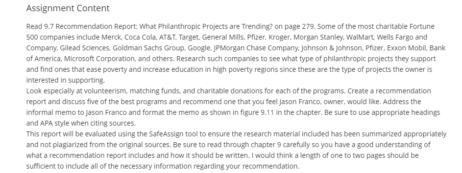 Assignment Content Read 9.7 Recommendation