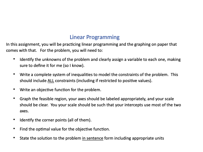 Linear Programming In this assignment, you will