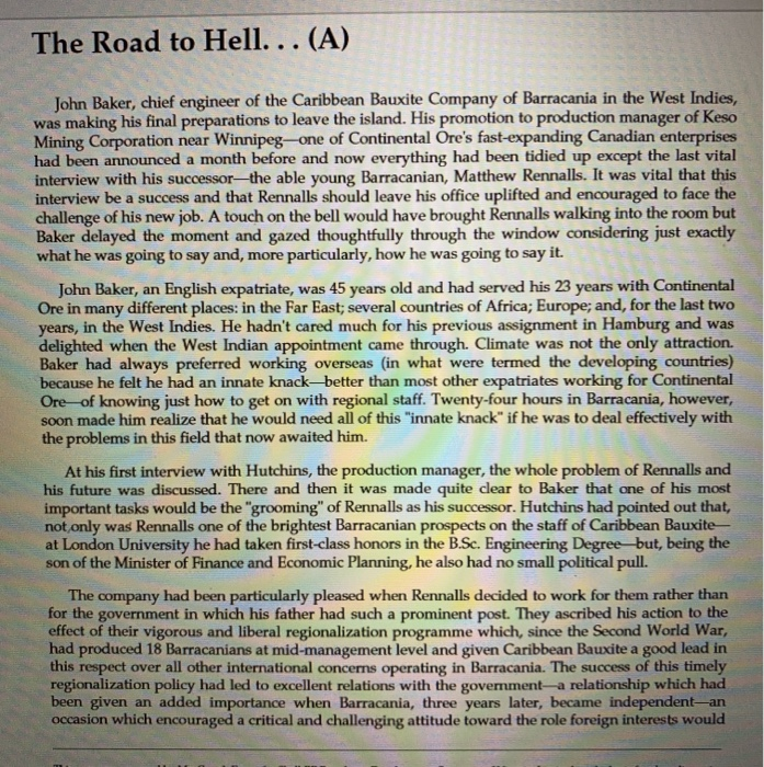 The Road to Hell. . . (A) LE John Baker, chief