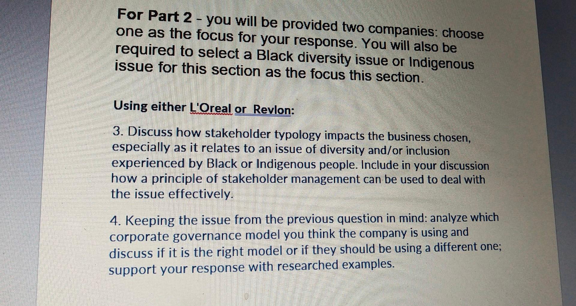 For Part 2 - you will be provided two companies: