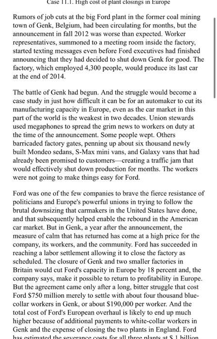Case 11.1. High cost of plant closings in Europe