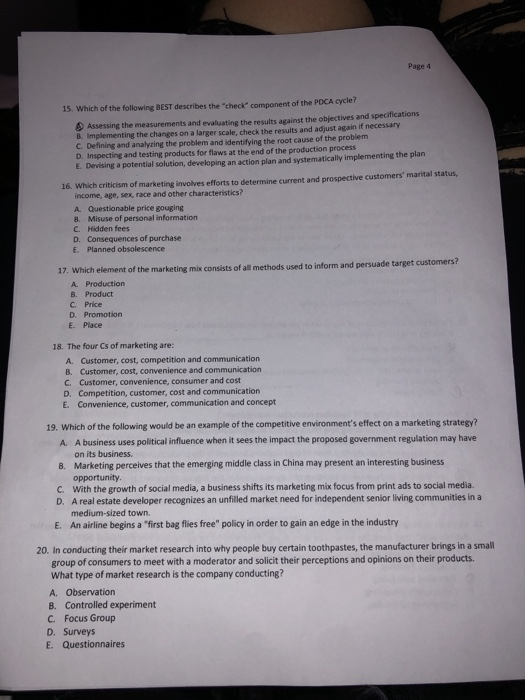 Page a 15. Which of the following BEST describes