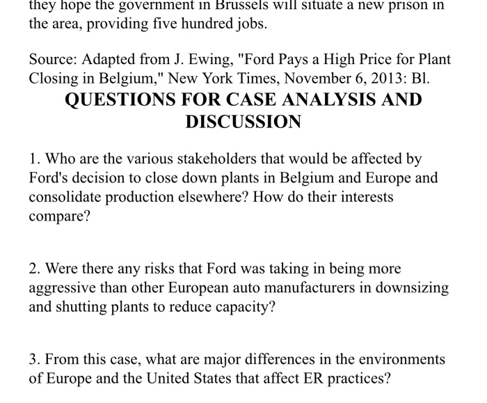 Case 11.1. High cost of plant closings in Europe