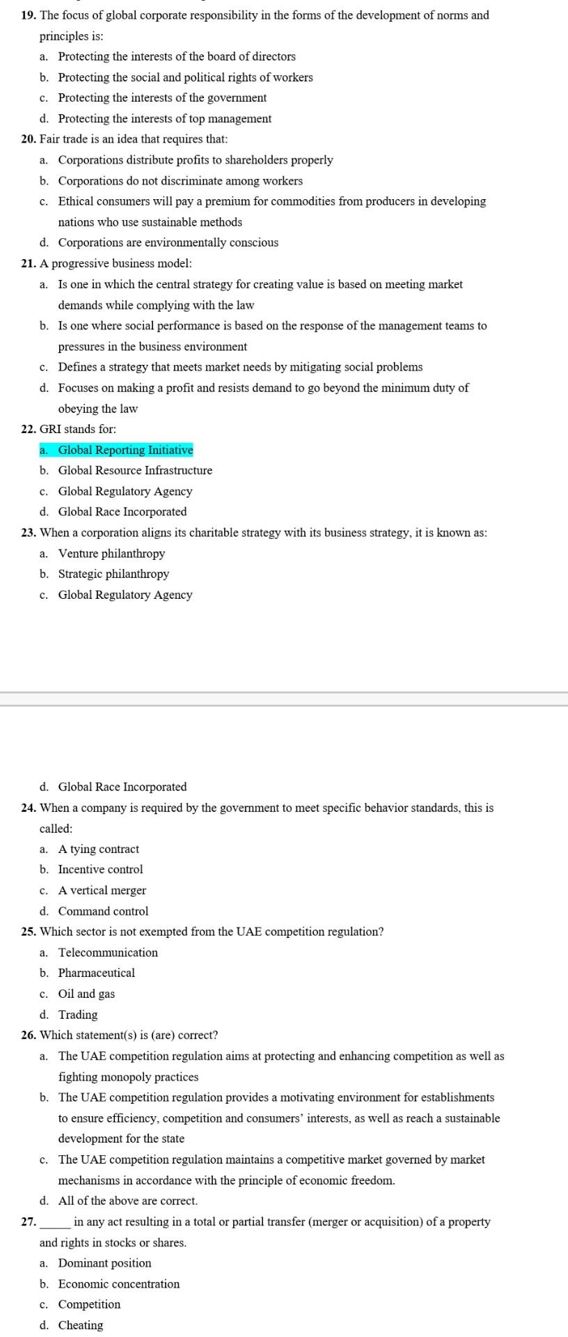 19. The focus of global corporate responsibility