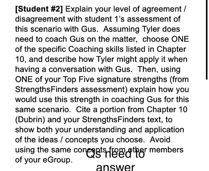 I post a case problem with a student respond and