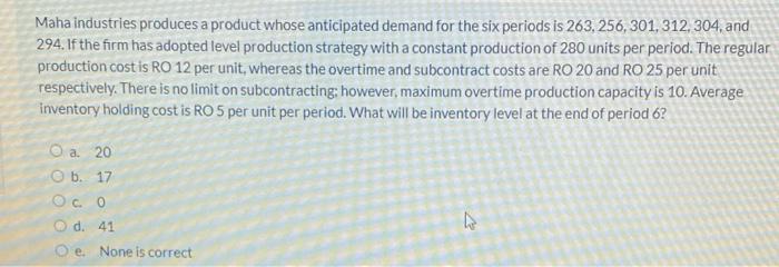 Maha industries produces a product whose