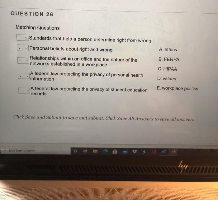 IST148 office procedures QUESTION 26 Matching