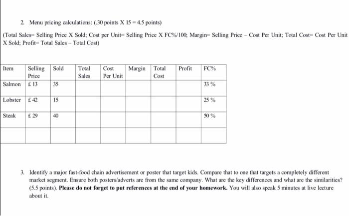 1. Menu Engineering Worksheet: First of all