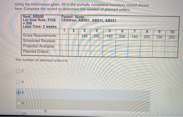 Using the information given, fill in the