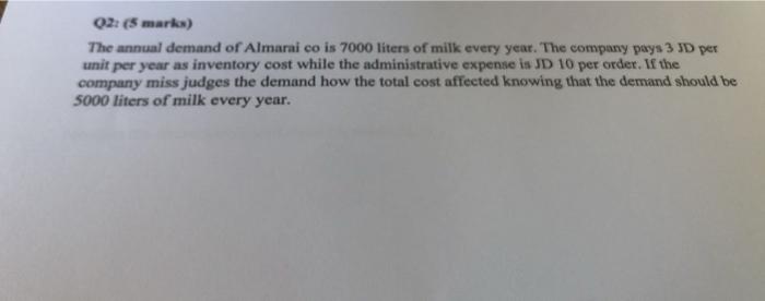 scm pleace faster Q2: (5 marks) The annual demand