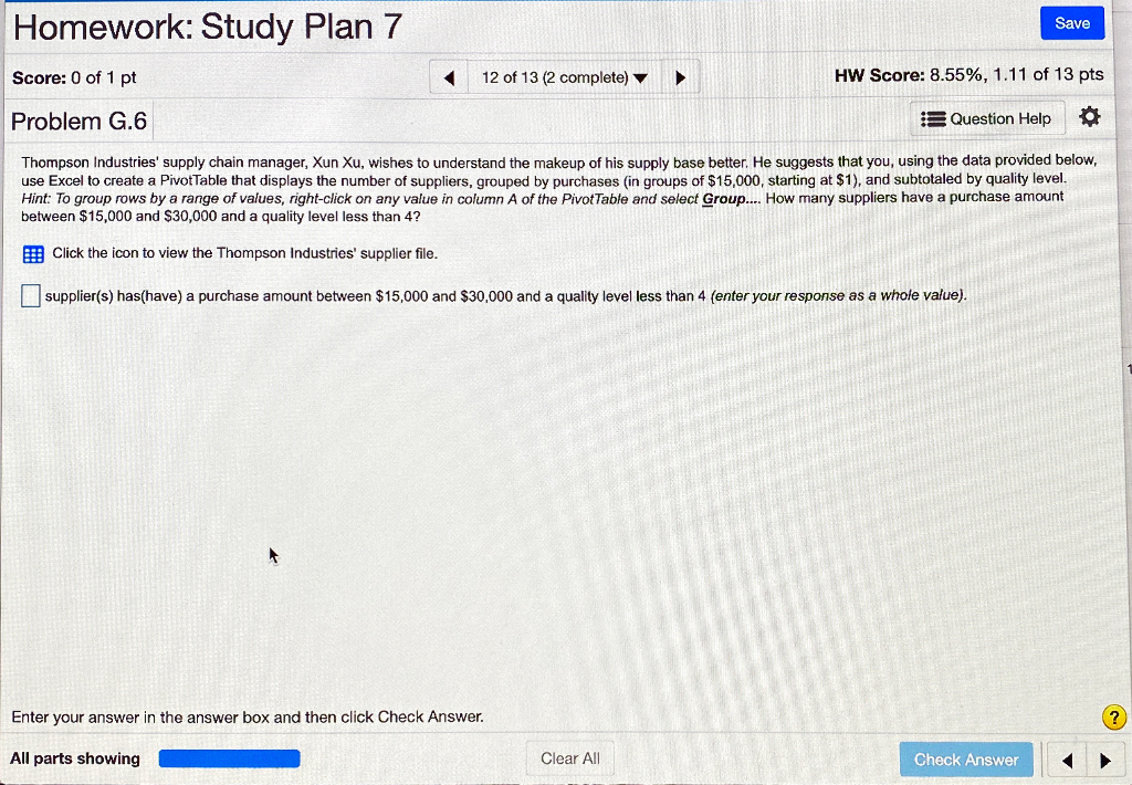 Thompson Industries' supply chain manager, Xun