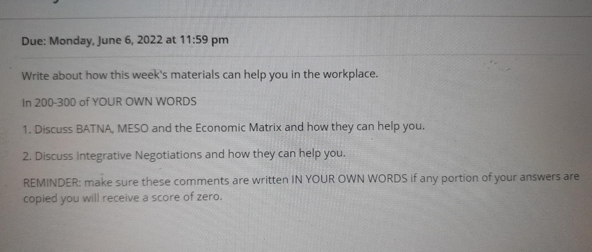 Due: Monday, June 6, 2022 at 11:59 pm Write about