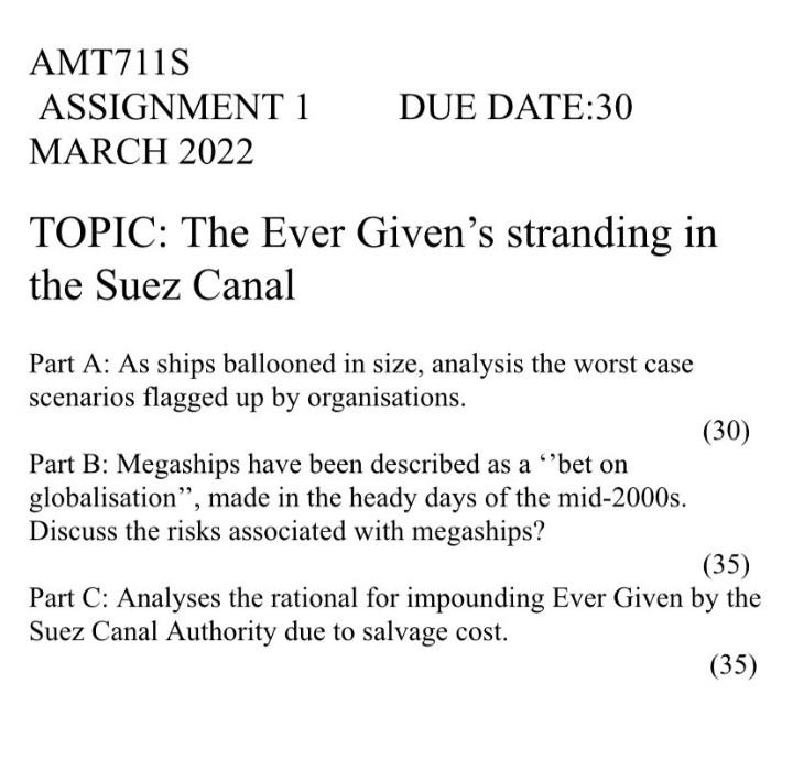 AMT7115 ASSIGNMENT 1 MARCH 2022 DUE DATE:30
