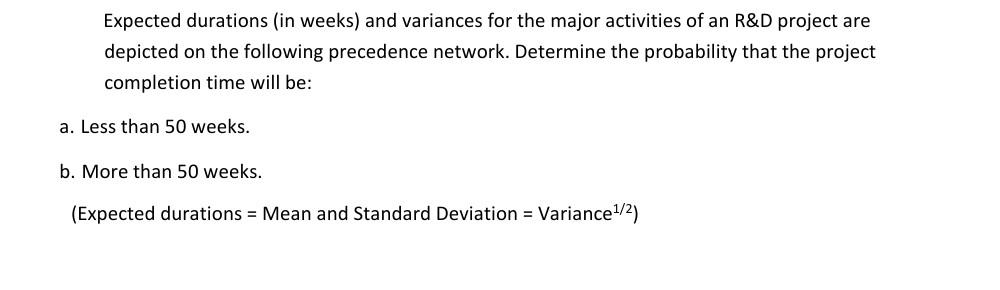 Expected durations (in weeks) and variances for