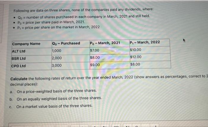 Following are data on three shares, none of the