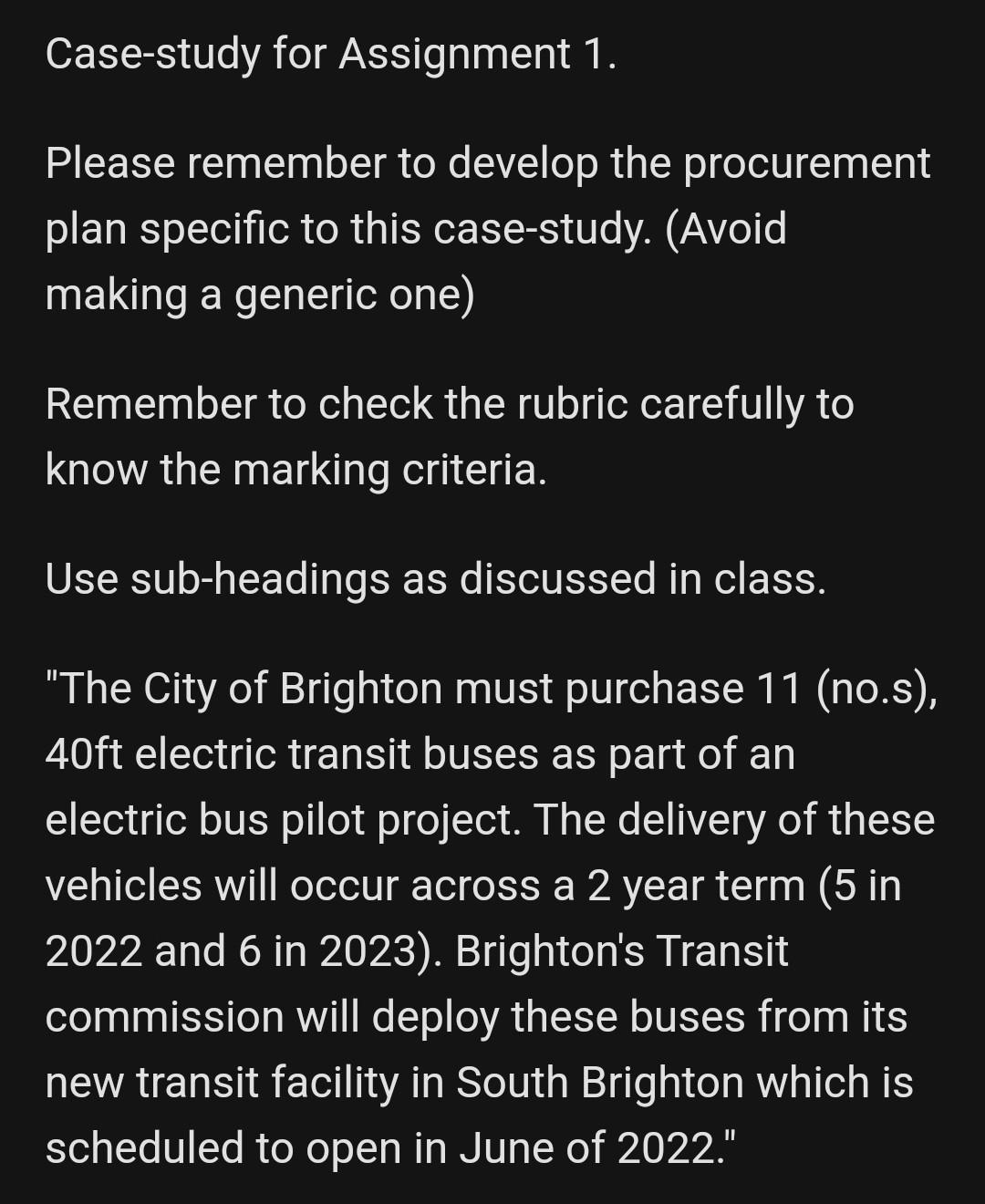 Case-study for Assignment 1. Please remember to